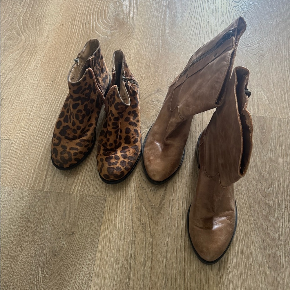 Leopard and Brown Ankle Boots